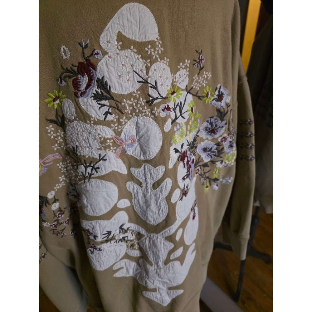 Rare Free People Movement Oversized Embroidered Floral Hoodie Tan Small Pullover - Picture 2 of 4